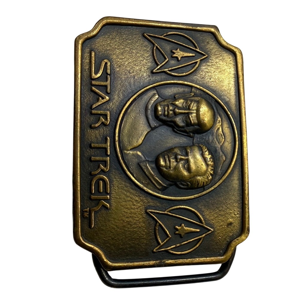 Vintage 1991 Star Trek Kirk Spock Brass Tone Belt Buckle
